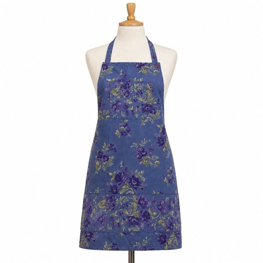 Vintage April Cornell One Size Apron Purple Floral Adjustable Strap Cottagecore